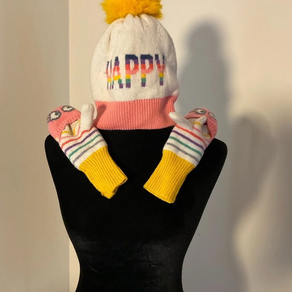 GAP Pink, Yellow & Rainbow Stripe Kids Mittens
